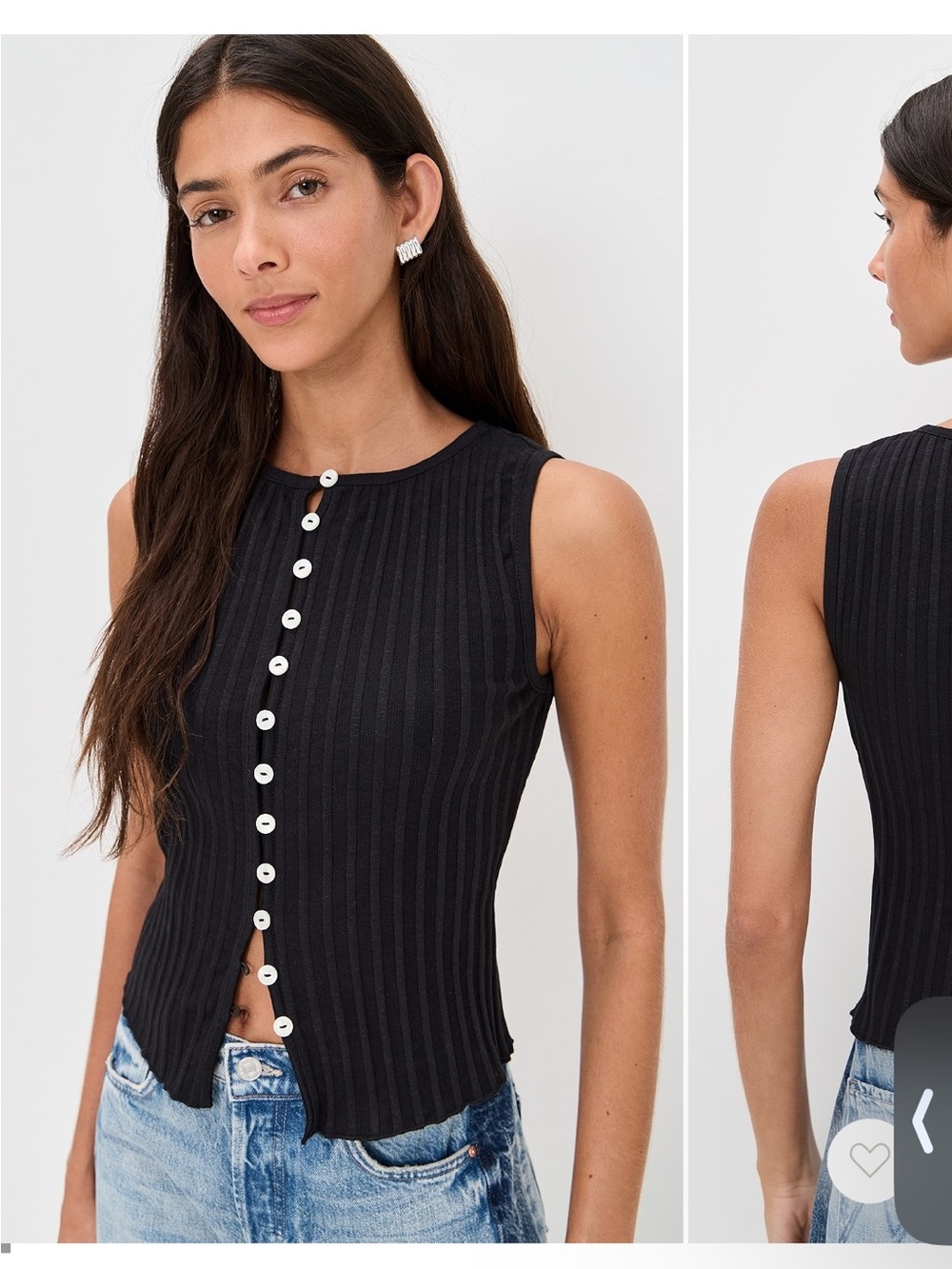 NWOT Free People Tilly Vest Sleeveless Black Ribbed Button-Front Tank Top